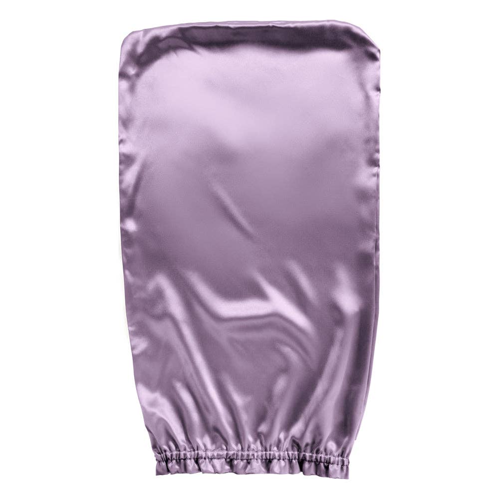 Purple satin bonnett on a white background