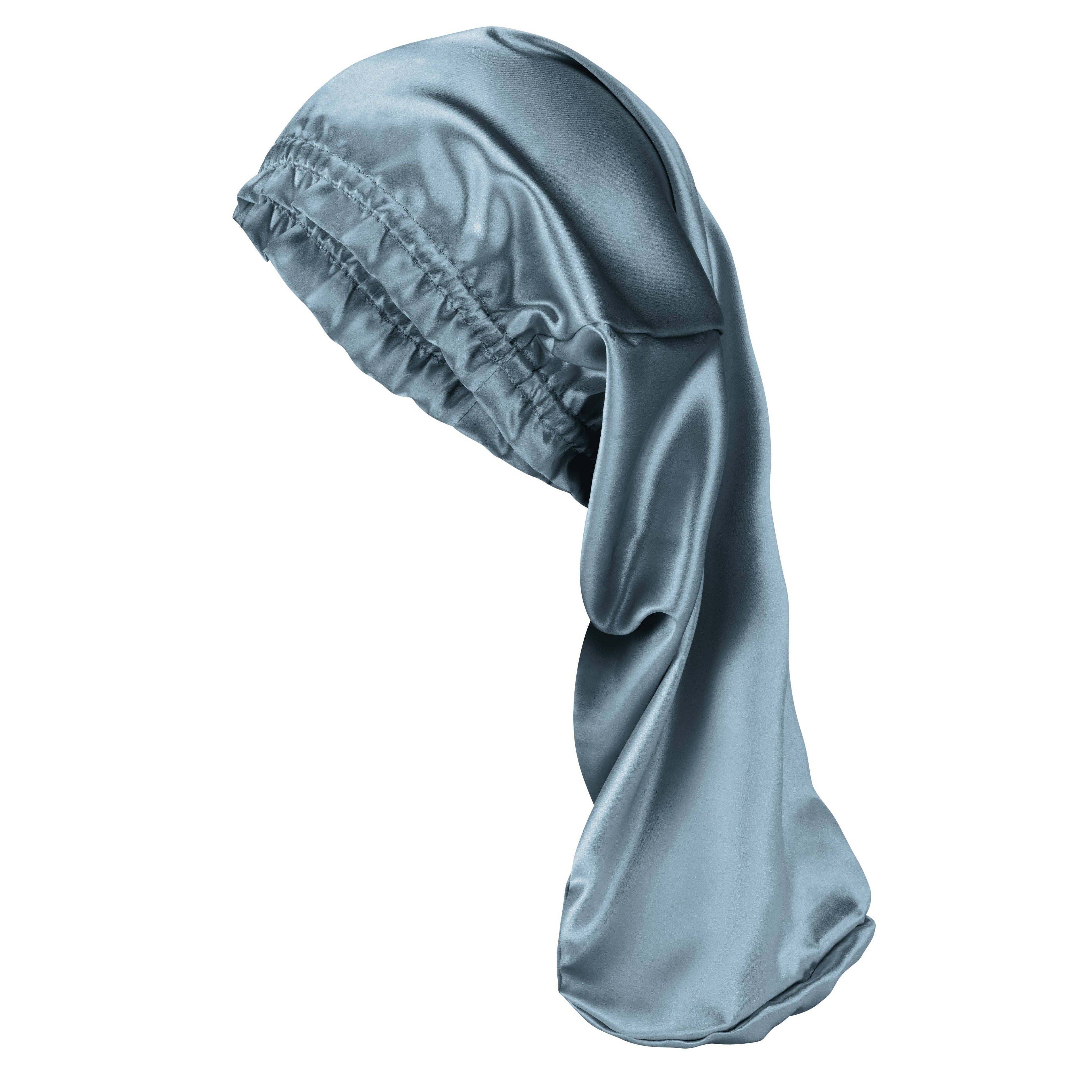 Blue silk bonnet on a white background