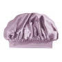 Purple satin bonnet on a white background