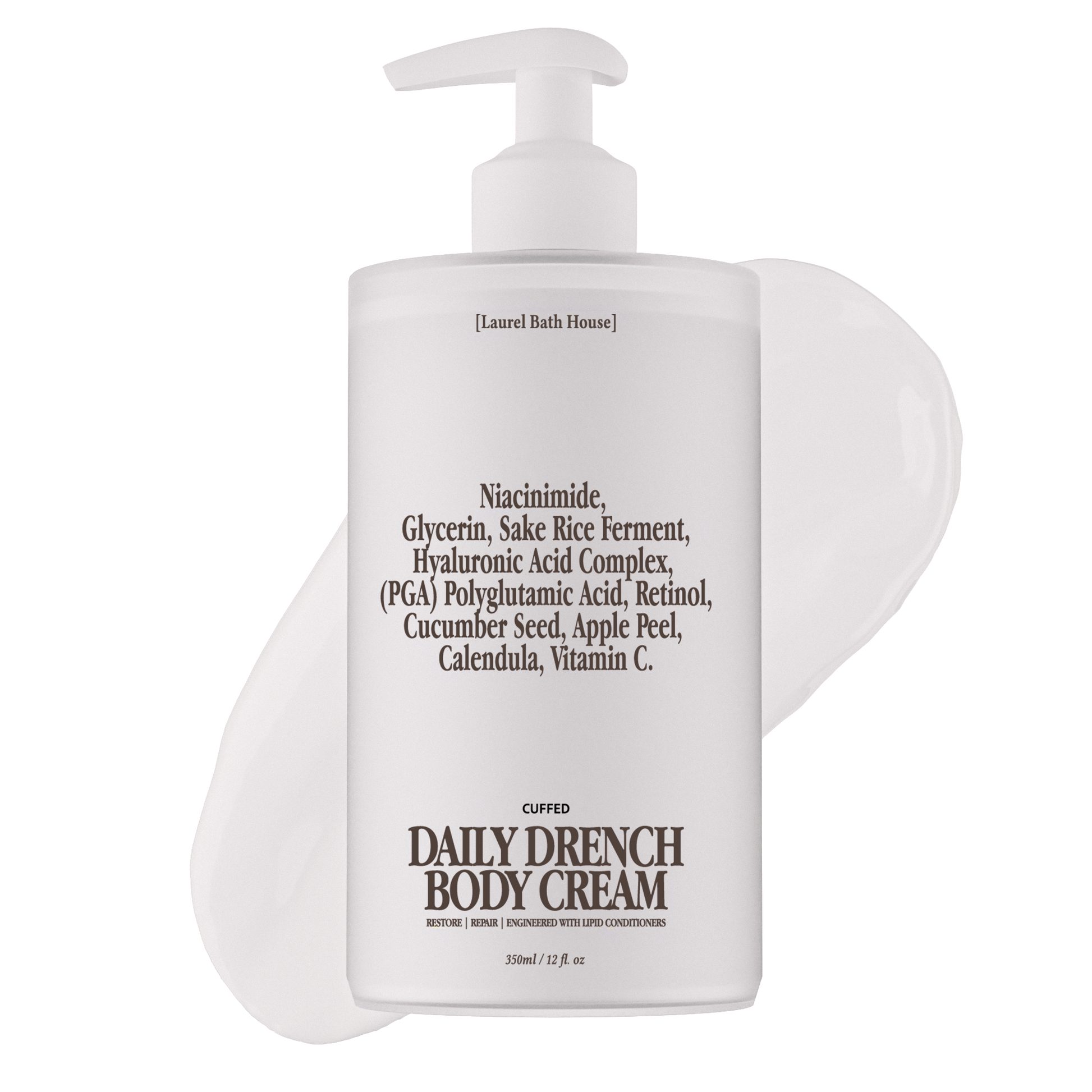 White body cream bottle with text on a white background