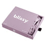 Lavender satin bonnet in a 'blissy' branded box on a white background