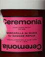 Ceremonia hair mask jar with pink label and white lid