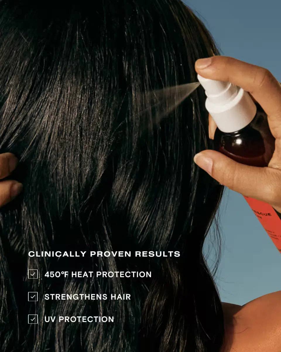 Person applying a hair care product to their hair with text highlighting clinical proven results.