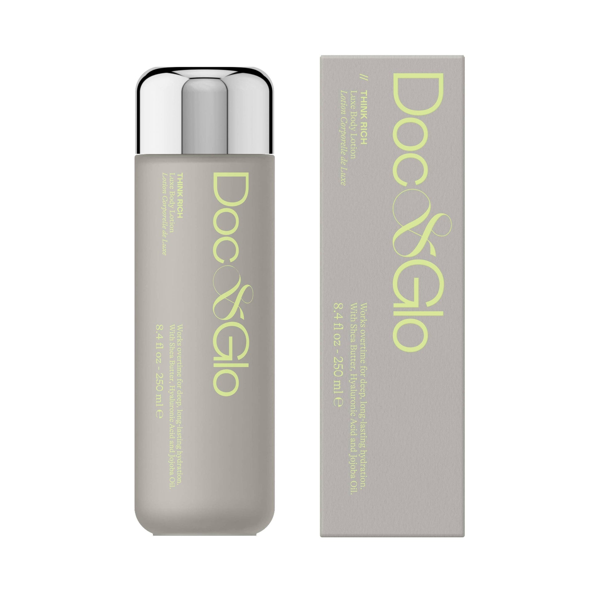 Doc & Glo skincare bottle and packaging on a white background