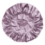 Purple satin bonnet on a white background