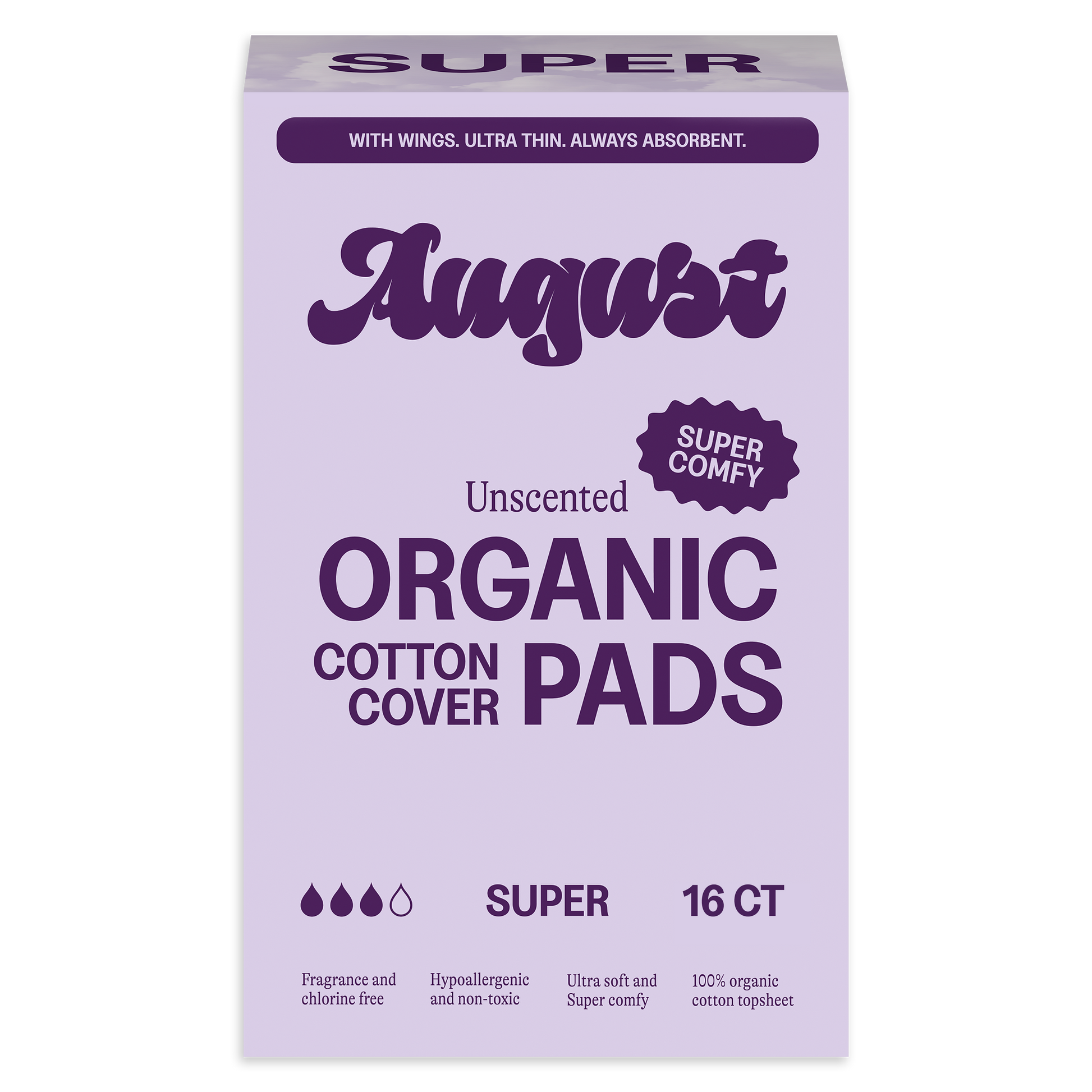 Box of August Organic Cotton Cover Pads on a white background