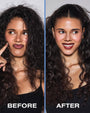 Before and after comparison of a woman with curly hair, labeled 'Before' and 'After'.