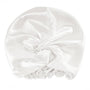 White satin bonnet on a white background
