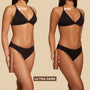before and after image of a woman with and without a tan holding a brown NUDA bottle