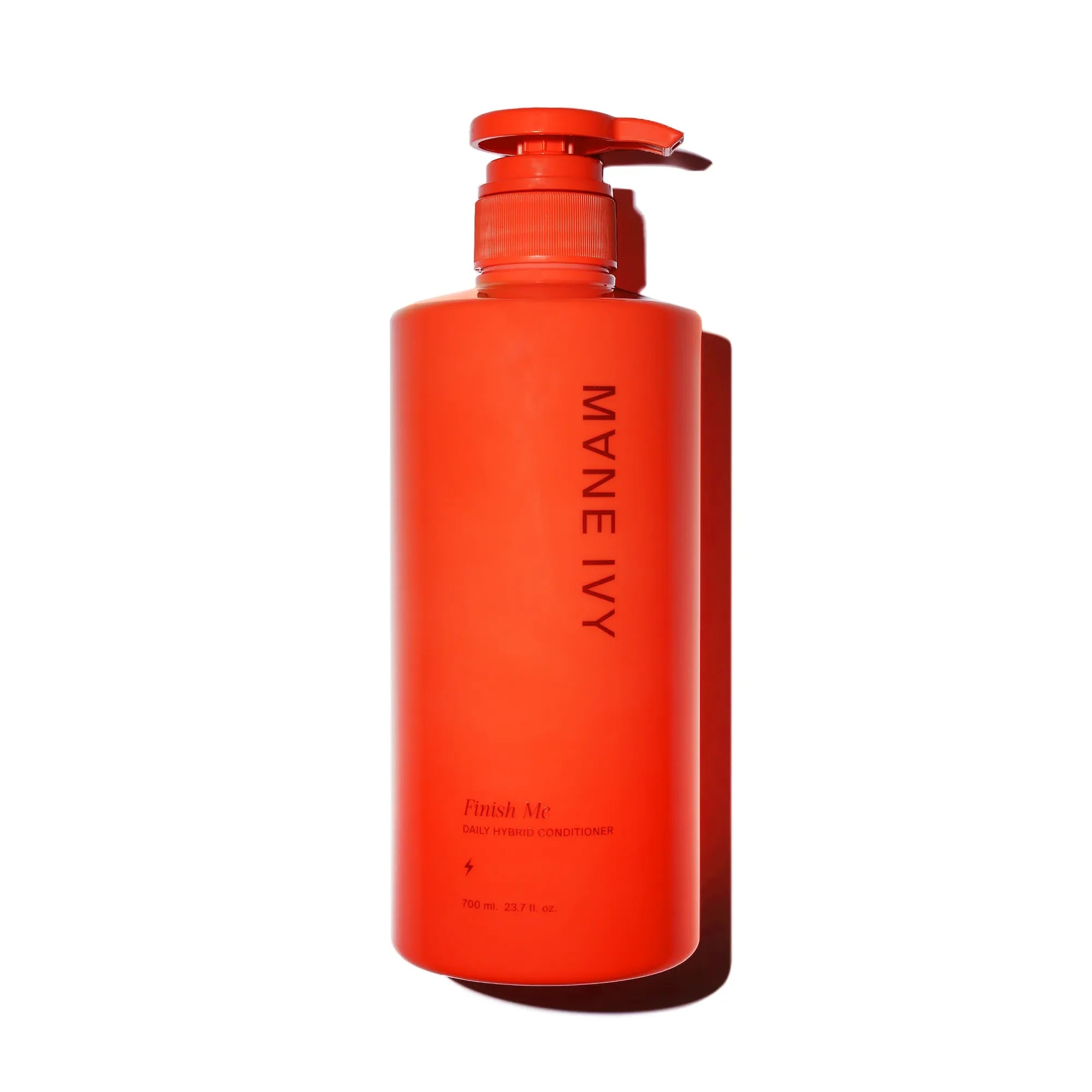 Red bottle with pump labeled 'Mane Ivy' on a white background