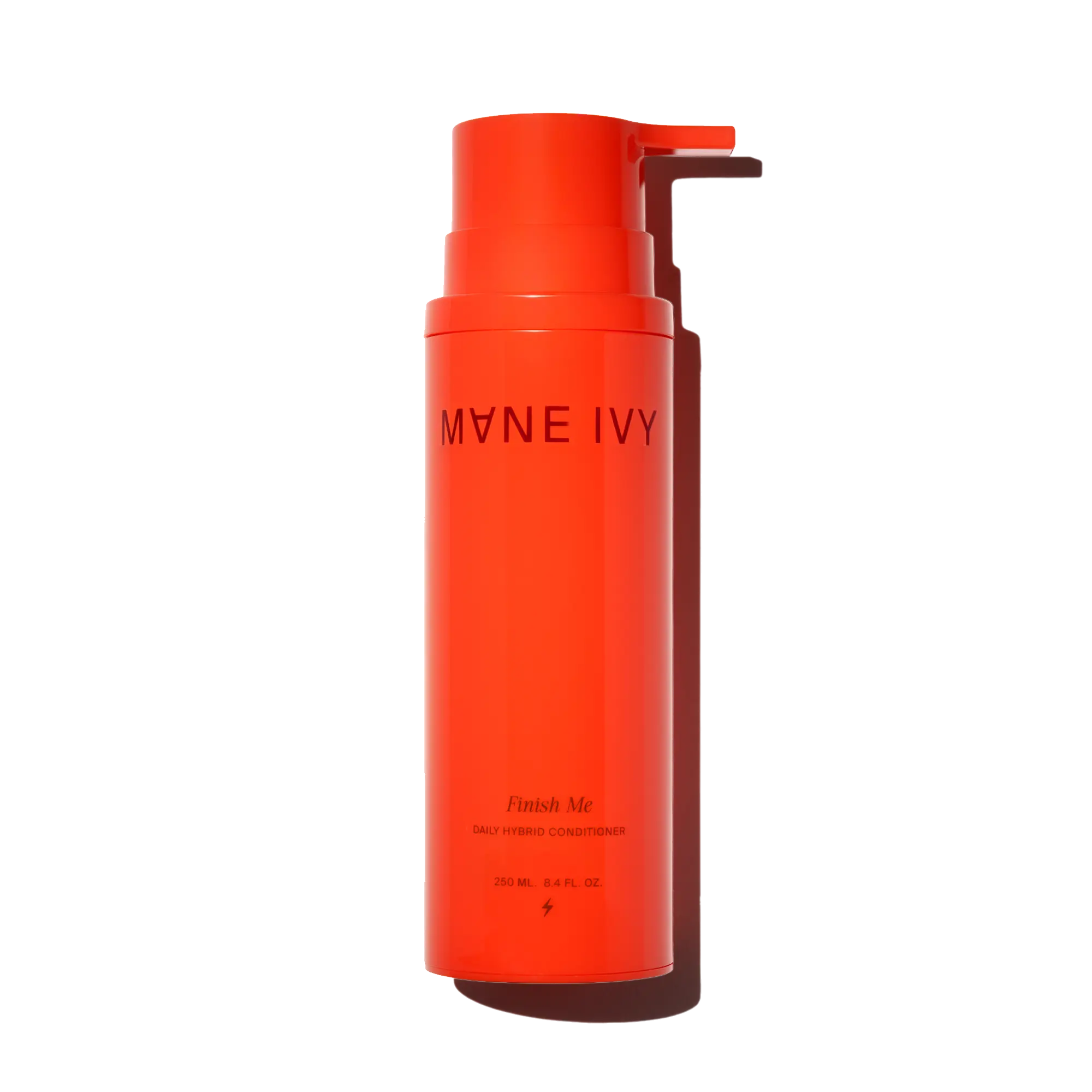 red bottle with pump labeled 'Mane Ivy' on a white background