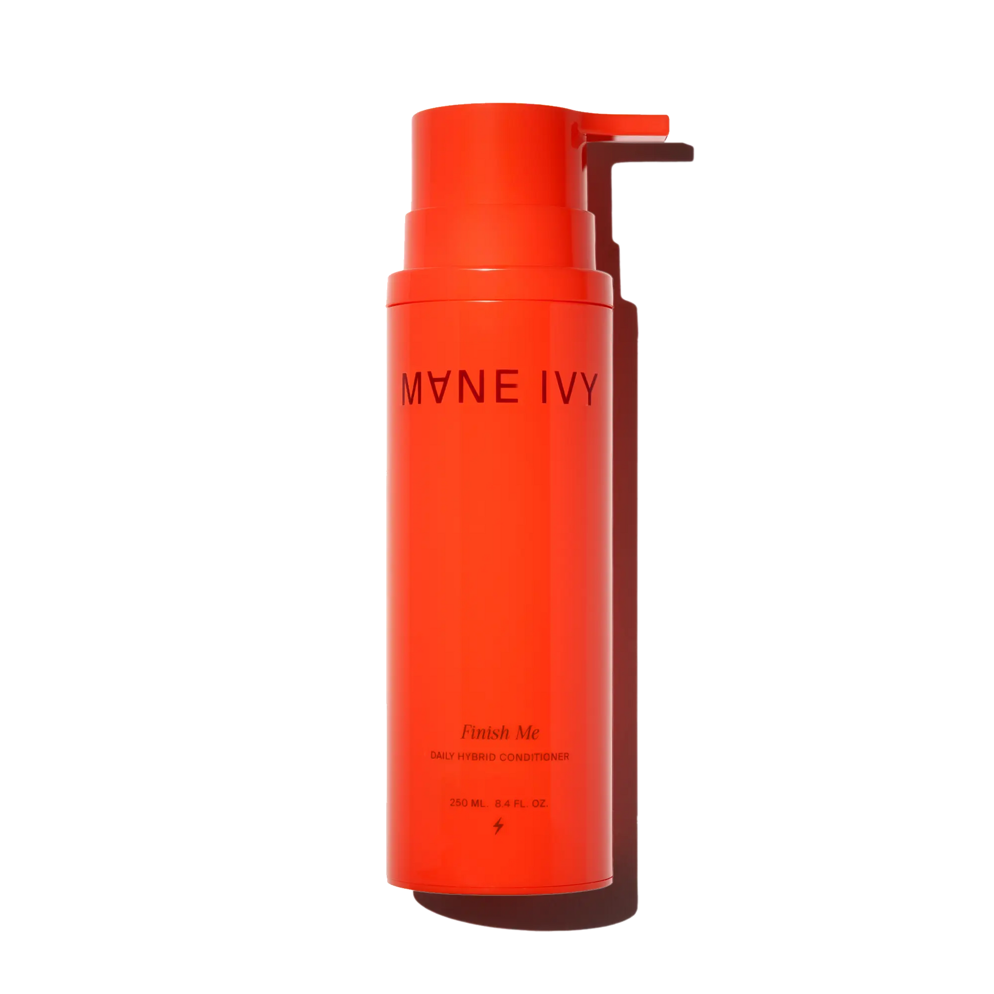 red bottle with pump labeled 'Mane Ivy' on a white background