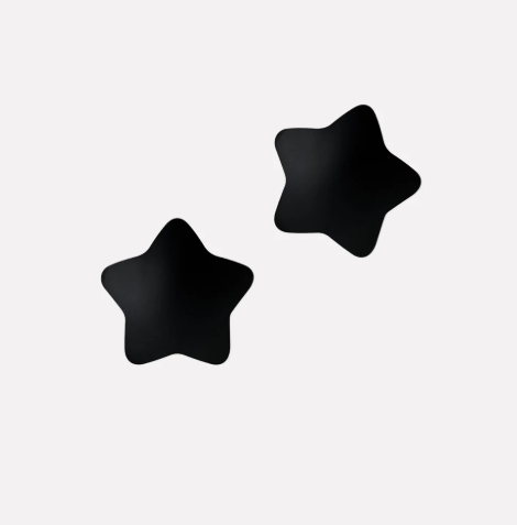 Black star-shaped pasties on a light gray background