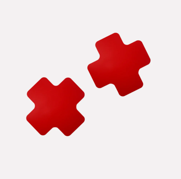 Two red star-shaped objects on a white background