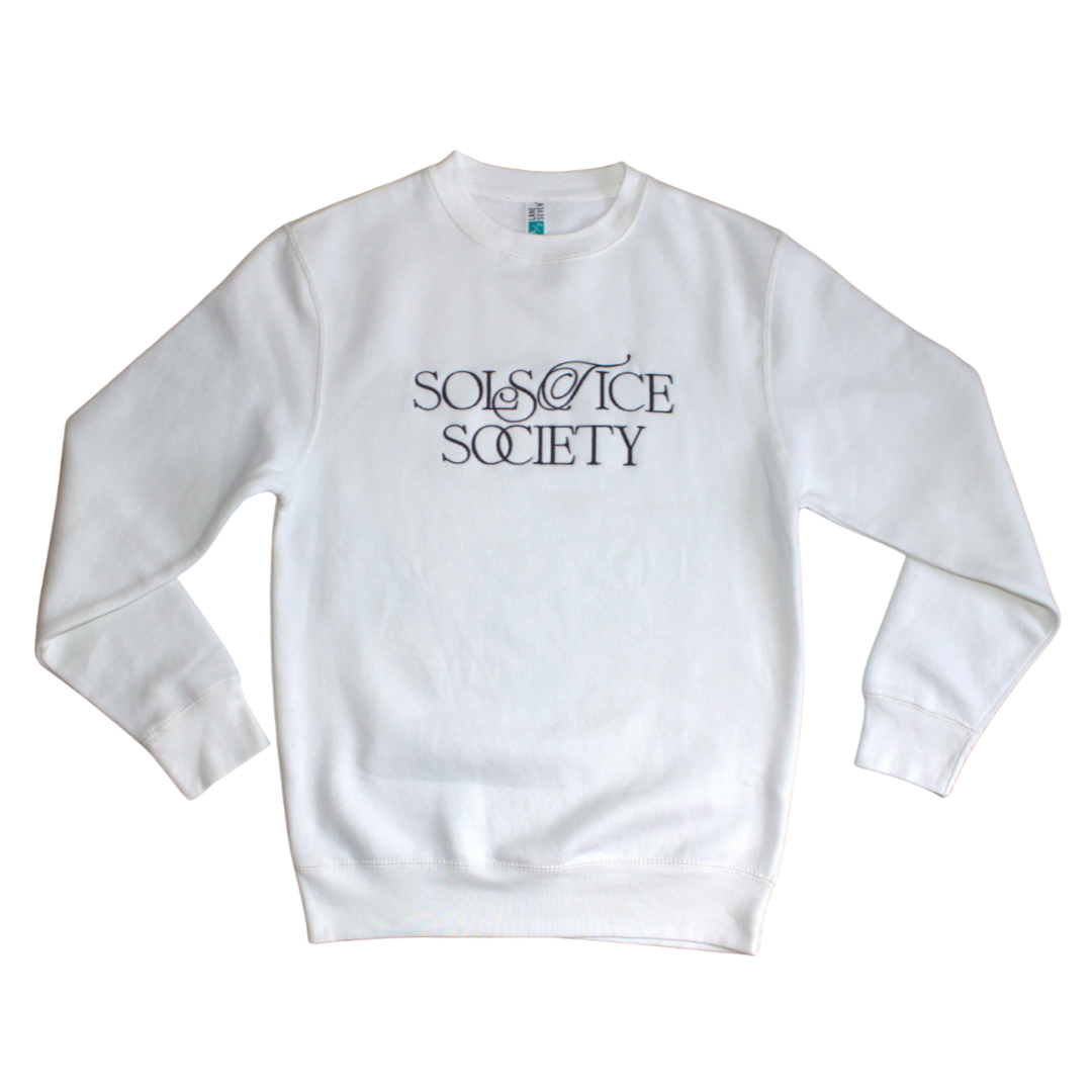 White sweatshirt with 'Science Society' text on a white background