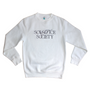 White sweatshirt with 'Science Society' text on a white background