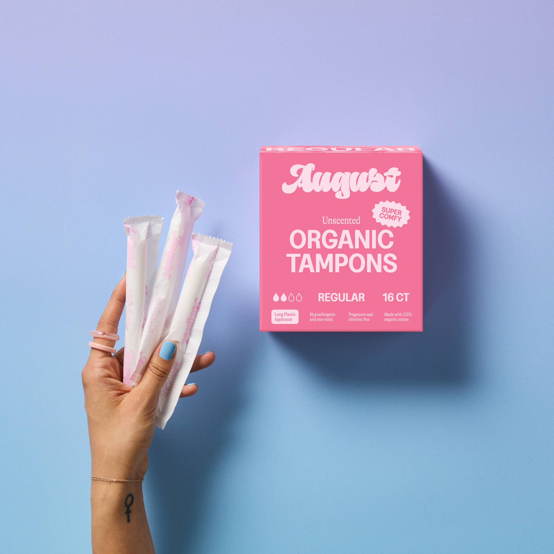 august Organic Cotton Tampons - Regular, fragrance-free non-toxic tampons, 16-count