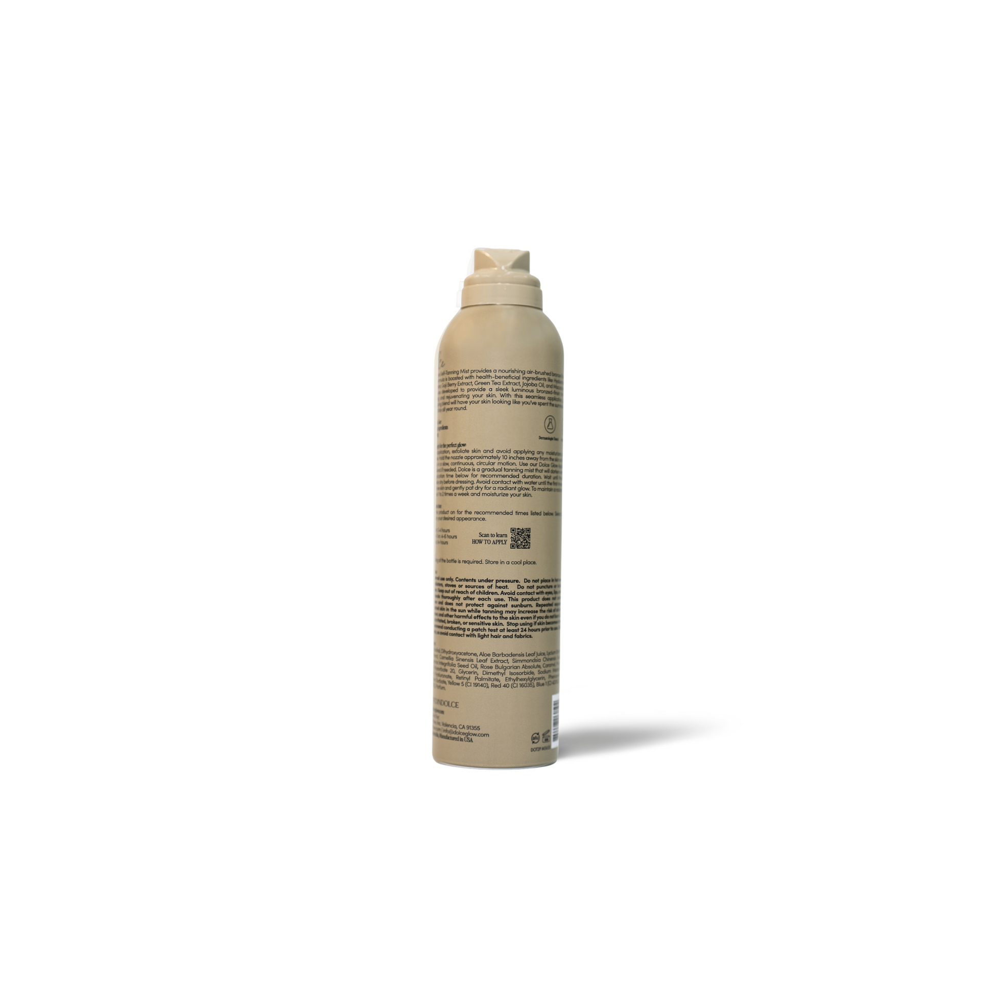 Beige spray bottle with label on a white background