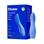 Blue personal massager packaging with product image on a white background